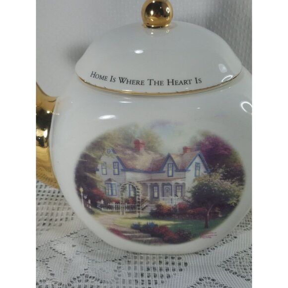 VTG Thomas Kinkade Teapot "Home Is Where The Heart Is II" CottageCore  Chic Deco - Picture 5 of 12
